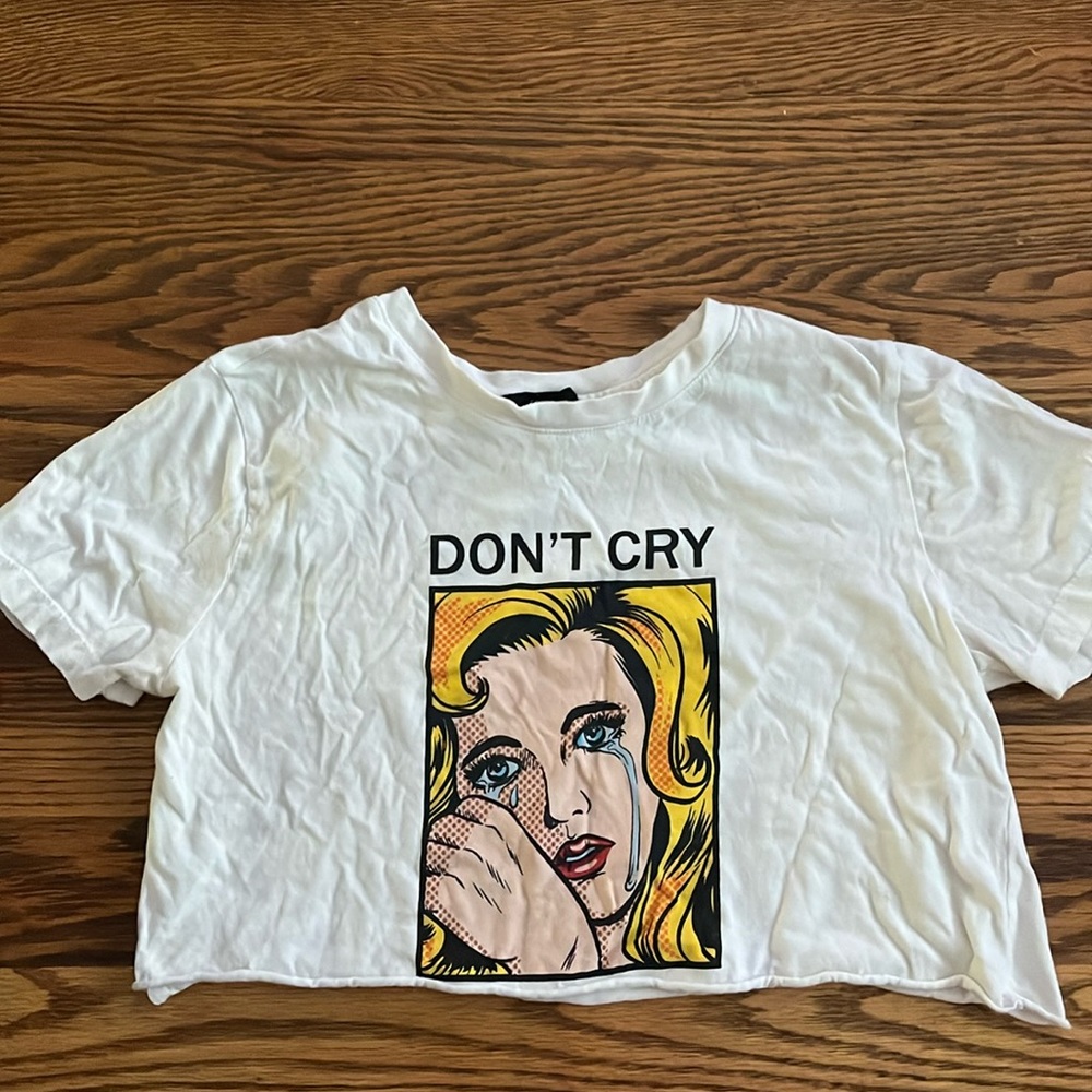 Forever 21 White Crop Top with Yellow Pop Art Graphic